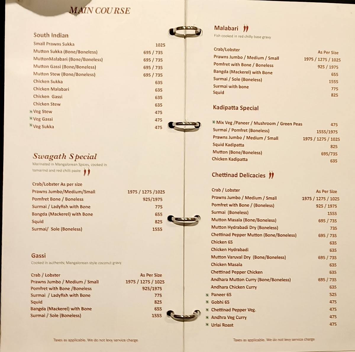 Swagath Restaurant & Bar menu