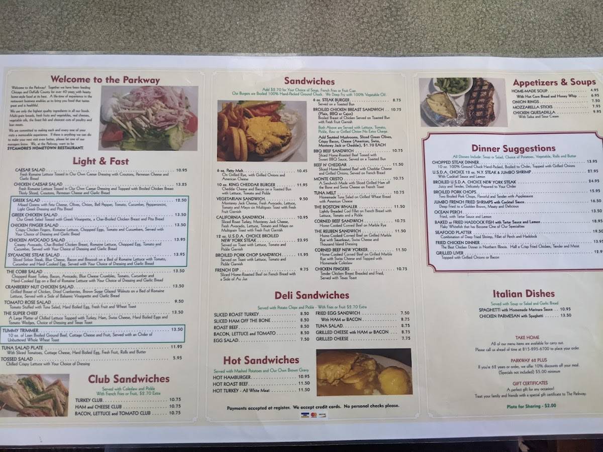 Menu at Sycamore Parkway Restaurant, Sycamore