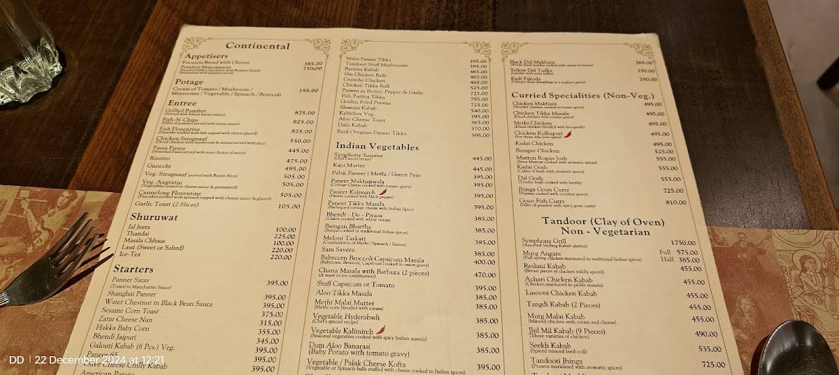 Symphony restaurant menu
