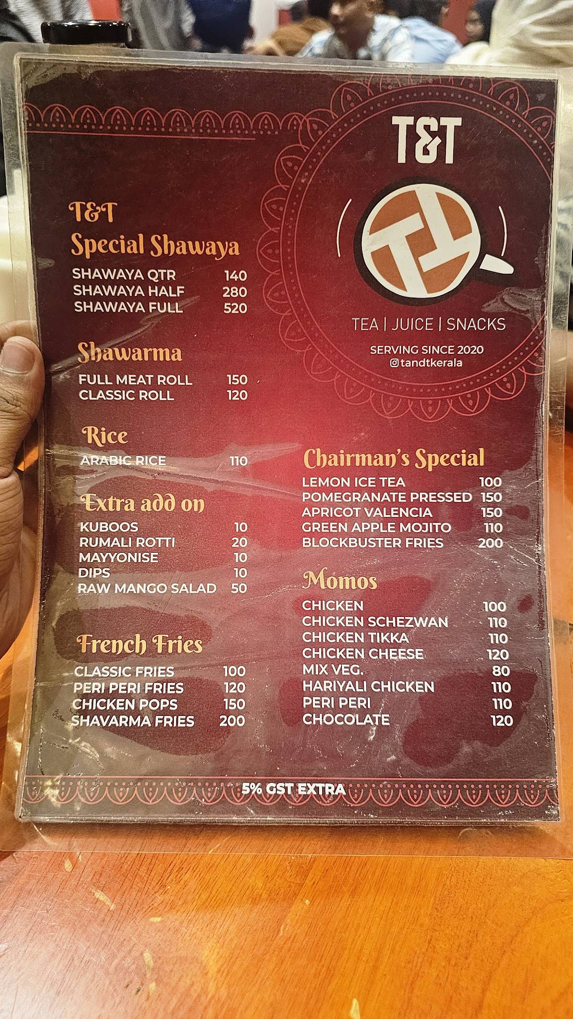 T&T CALICUT menu