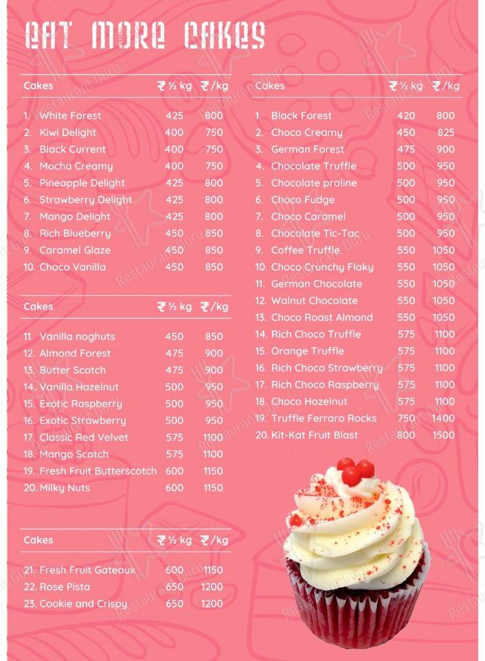 TAKE THE CAKE menu