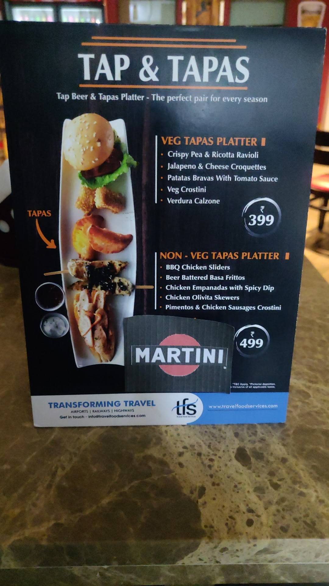 Menu at TFS Lounge Domestic Airport Terminal, Chennai