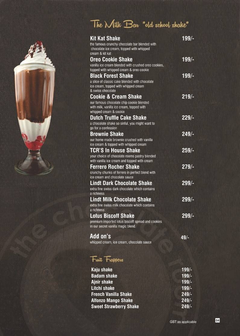THE CHOCOLATE ROOM menu