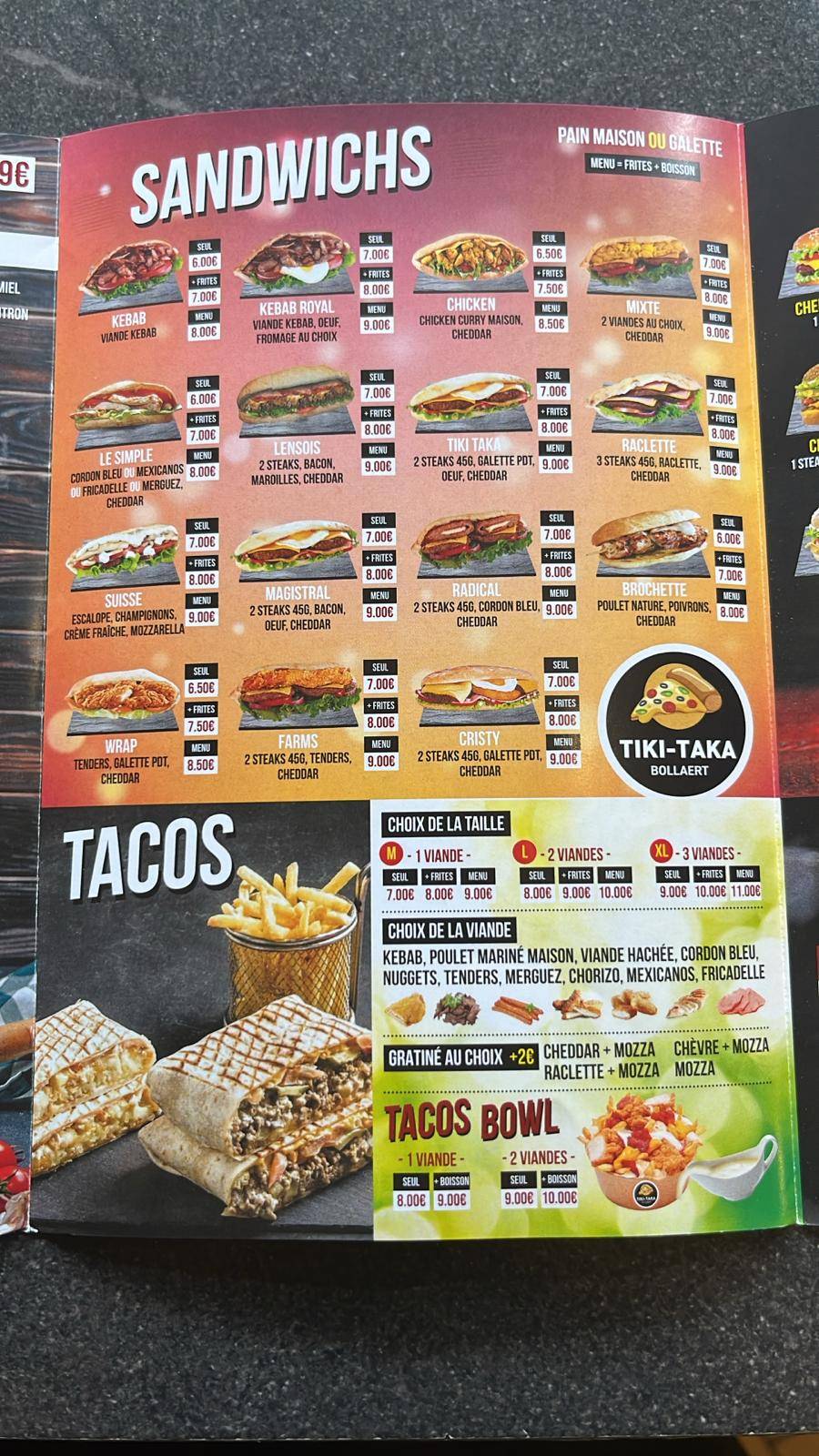 Menu de TIKI TAKA Lens