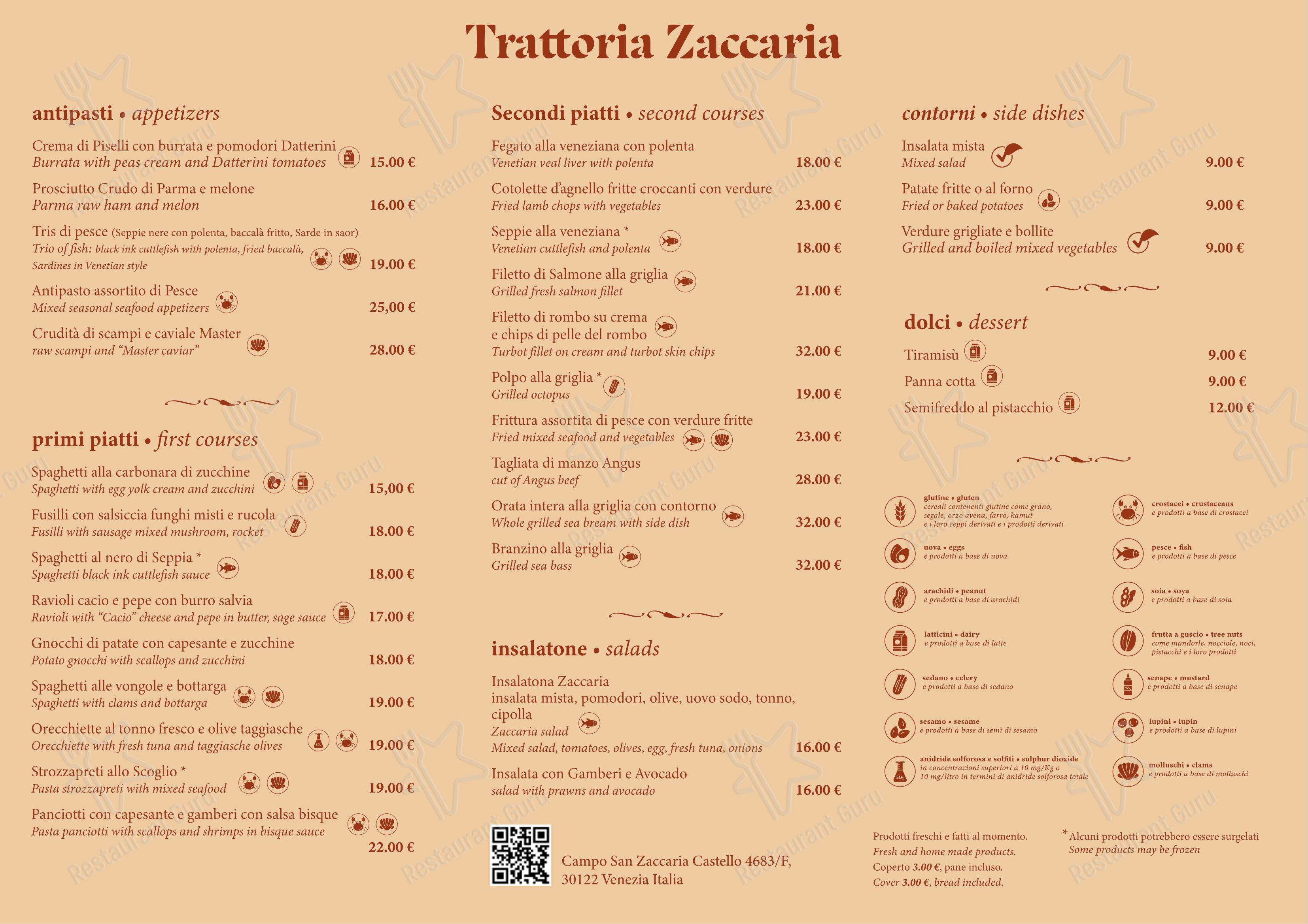 Trattoria Zaccaria in Venezia - Menu
