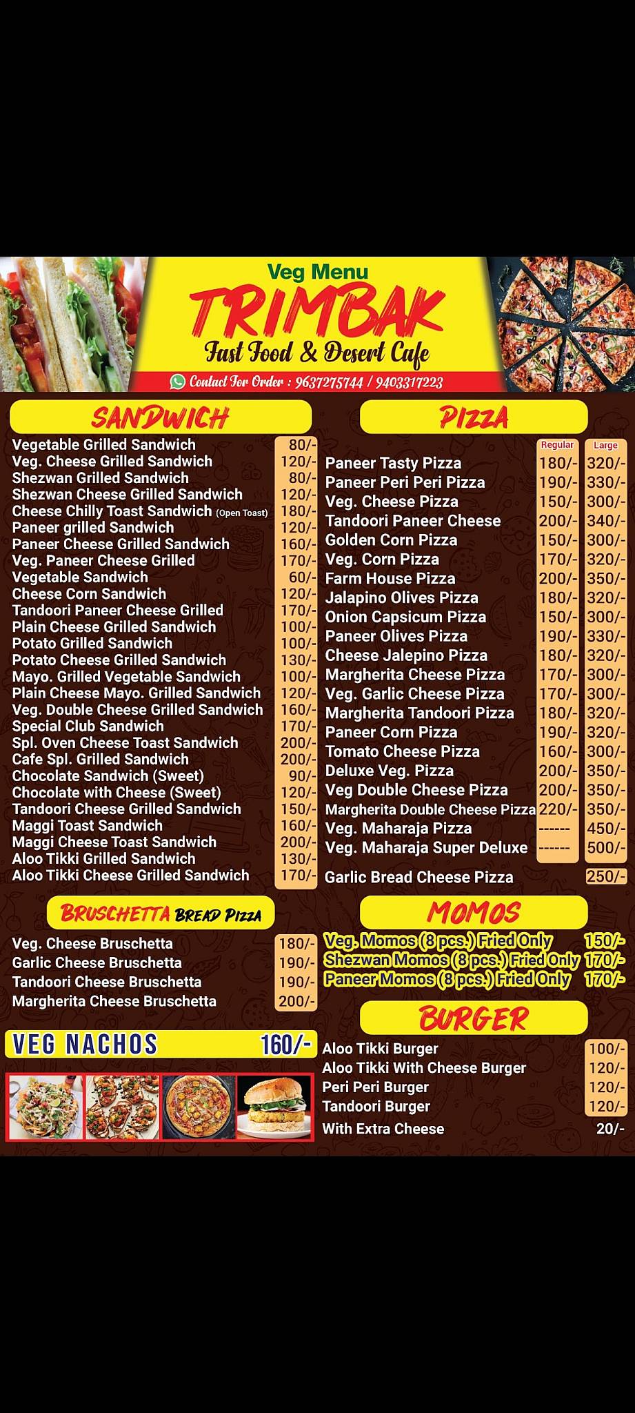 TRIMBAK FAST FOOD CAFE menu