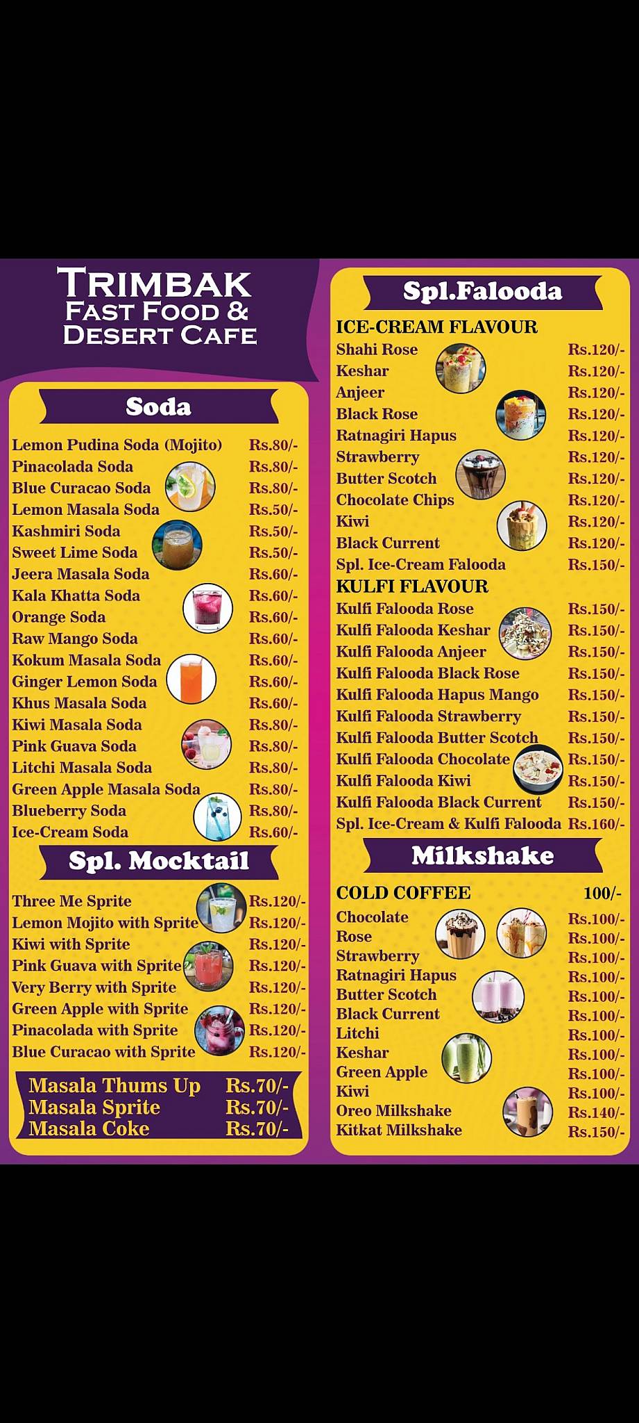 TRIMBAK FAST FOOD CAFE menu