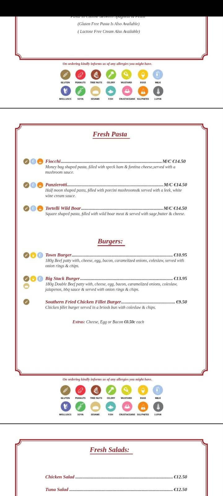 Menu de Ta' Klariċċ Restaurant