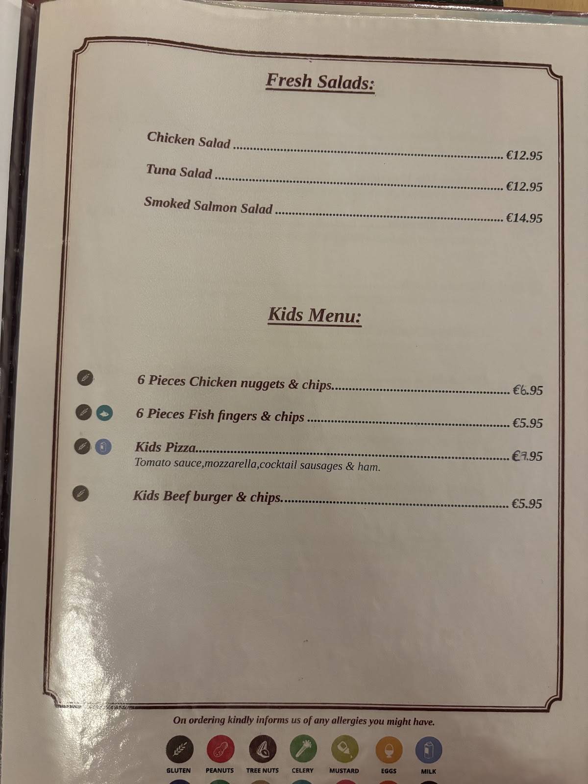 Menu de Ta' Klariċċ Restaurant
