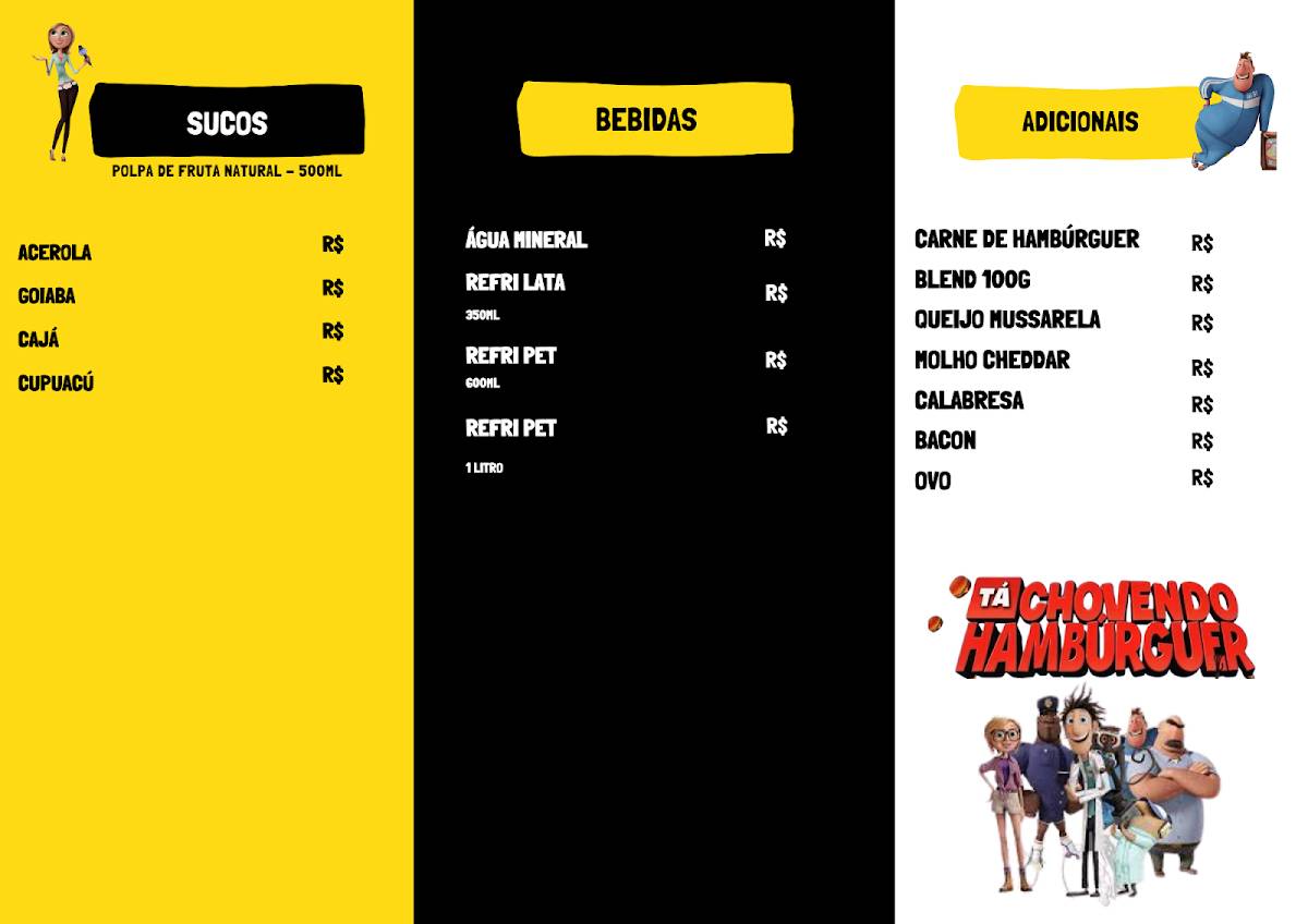 Tá Chovendo Hambúrguer cardápio