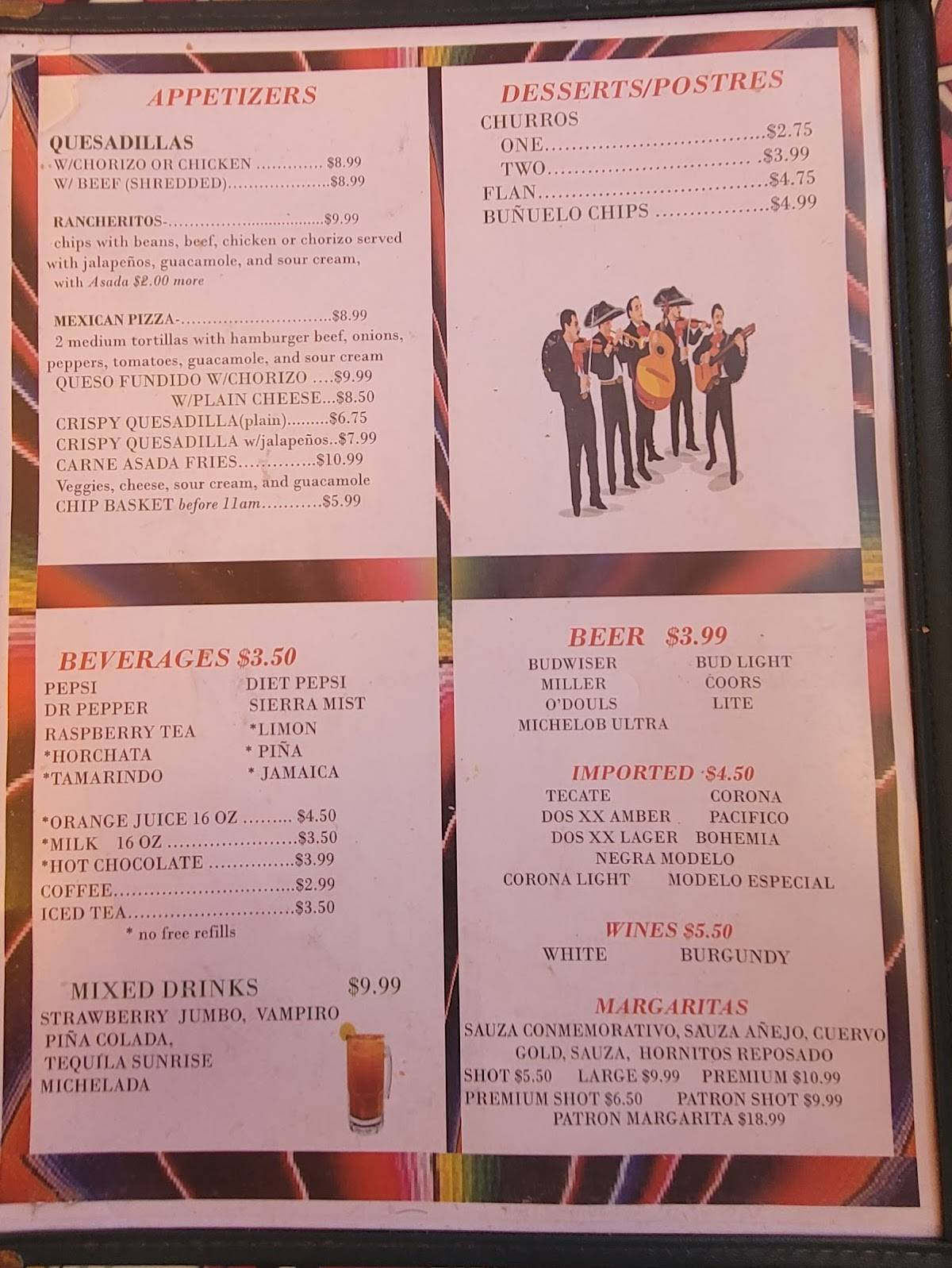 Menu at Tacos Mi Rancho restaurant, Yuma, 188 S 4th Ave