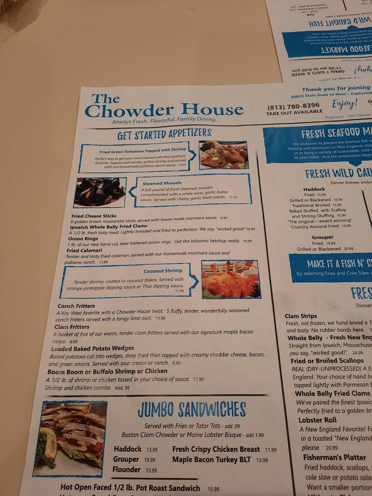Menu at The Chowder House Restaurant, Zephyrhills, FL54 W
