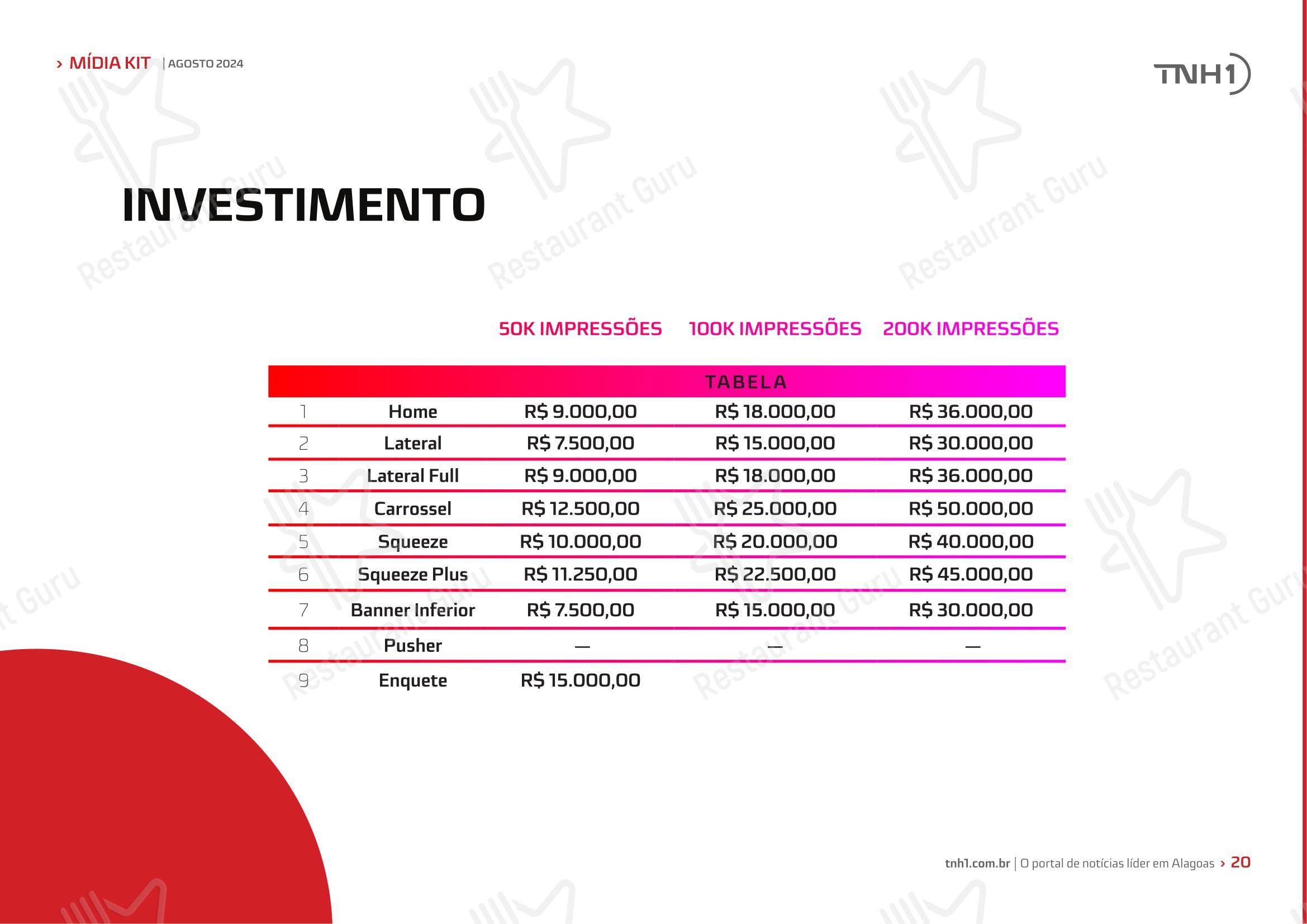 Tapioca Maria Bonita - Matriz em Maceió - Menu