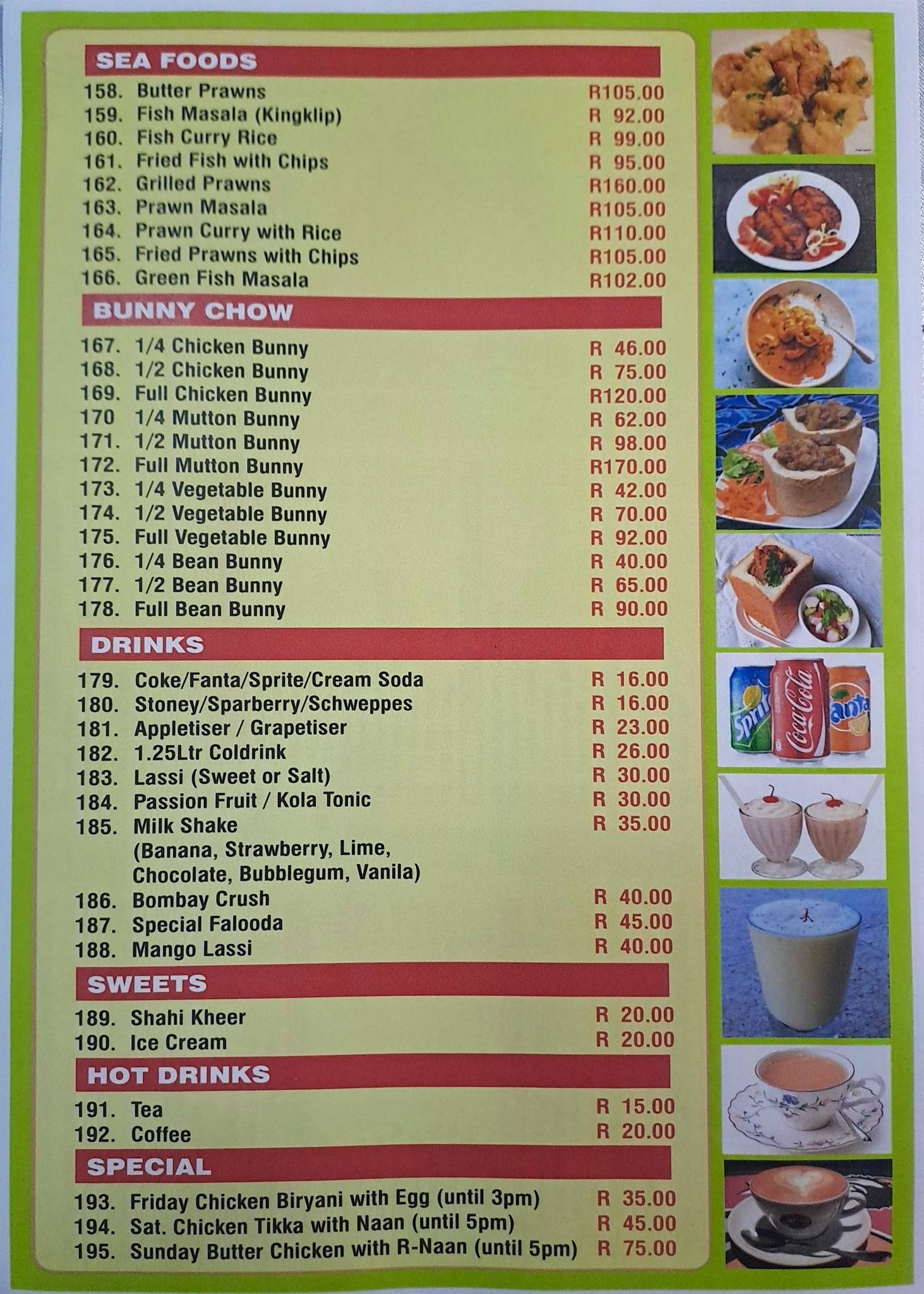 Menu at Taste Of Asia restaurants, Lenasia