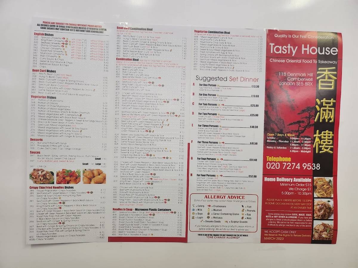 Menu At Tasty House Restaurant London 118 Denmark Hill