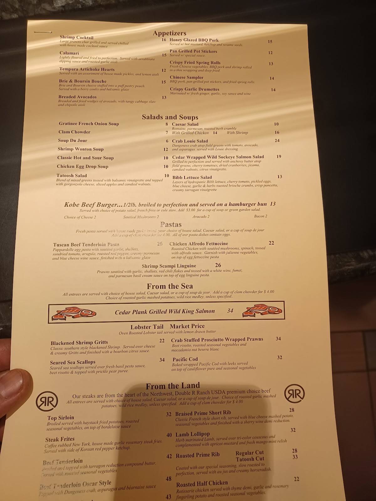 Menu at Tatoosh Grill at Emerald Queen Casino restaurant, Fife
