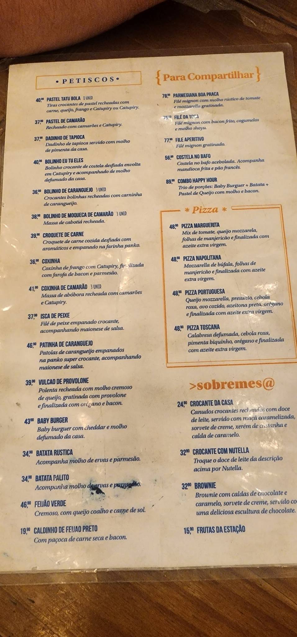 Tatu Bola Bar e Grelha cardápio