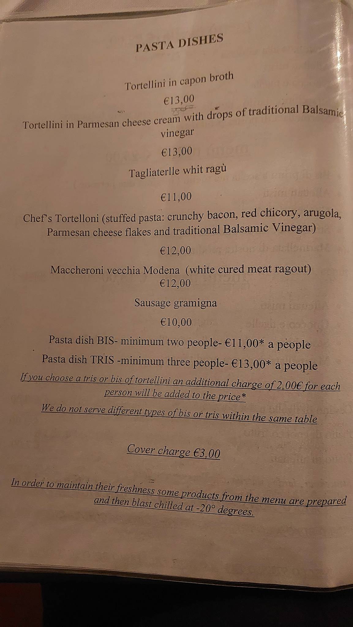 Menu di Taverna dei Servi 