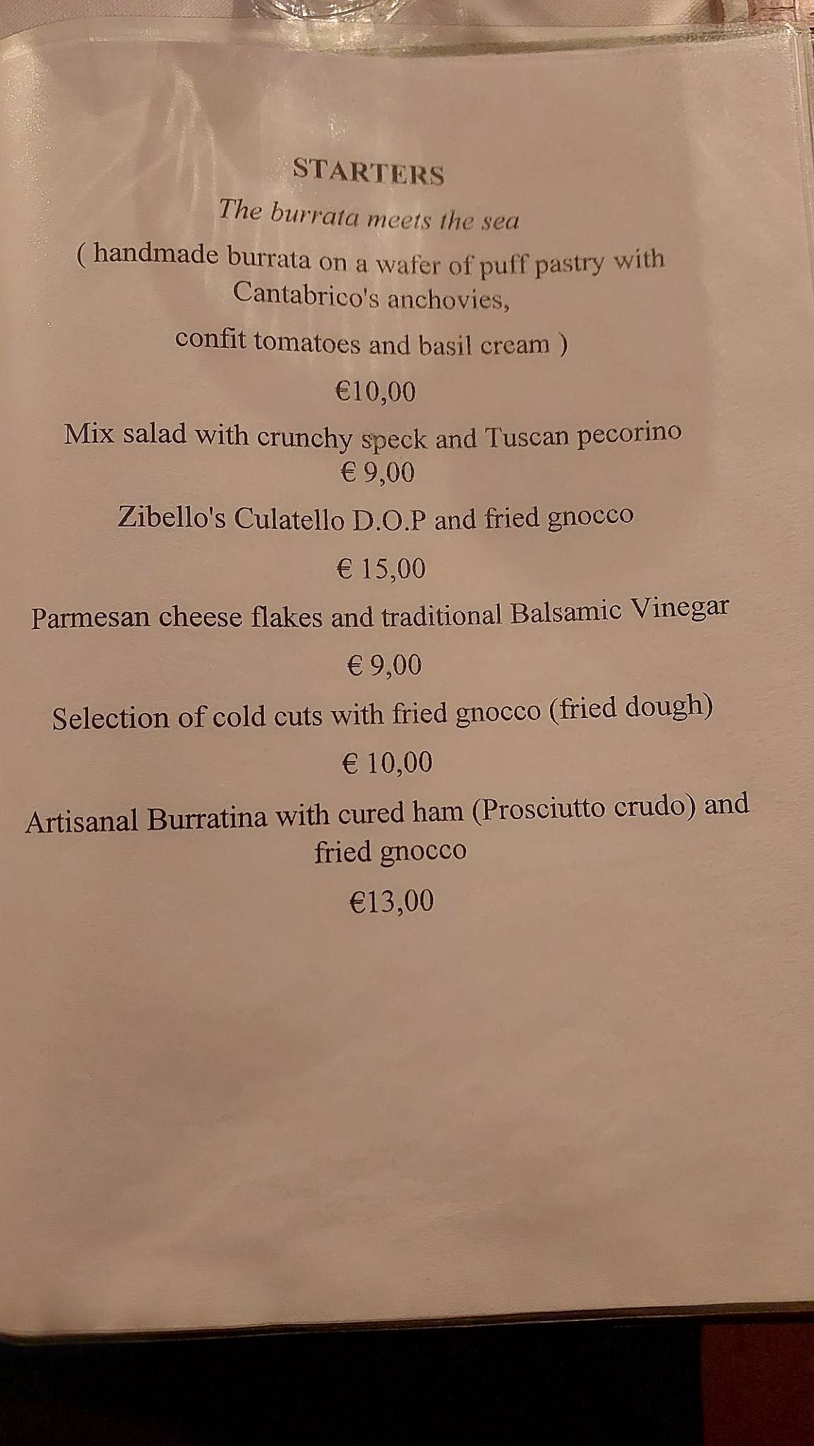 Menu di Taverna dei Servi 