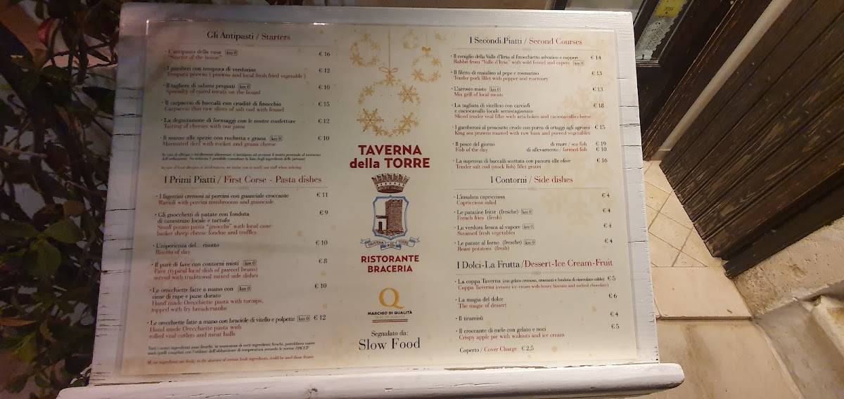 Menu di Taverna della Torre 