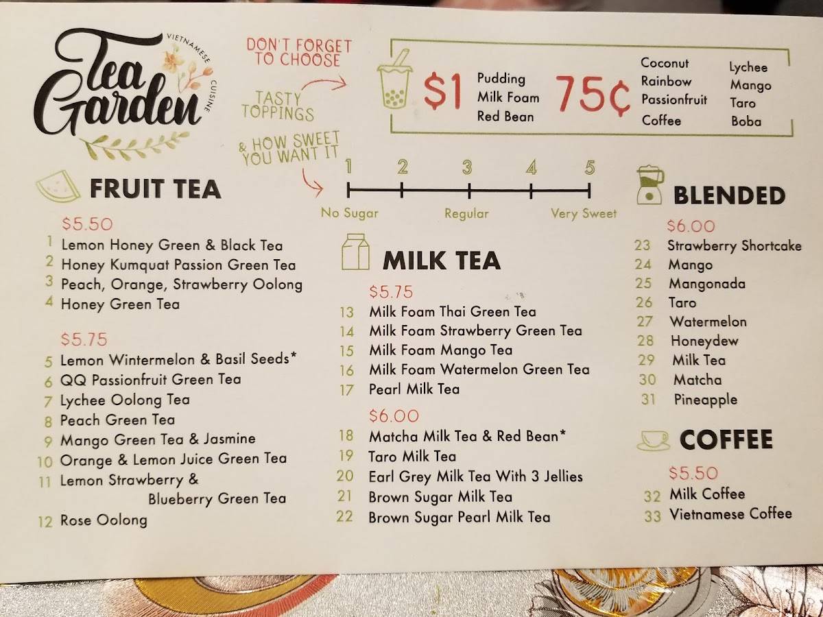 Menu at Tea Garden restaurant, McAllen, S Jackson Rd 1