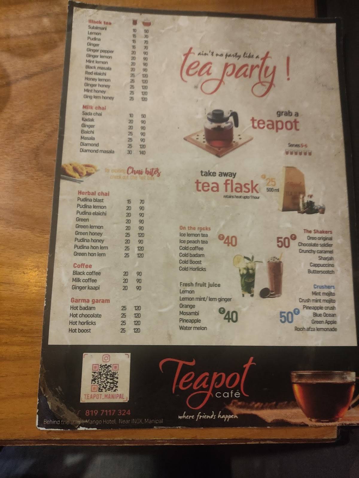 Teapot Café menu