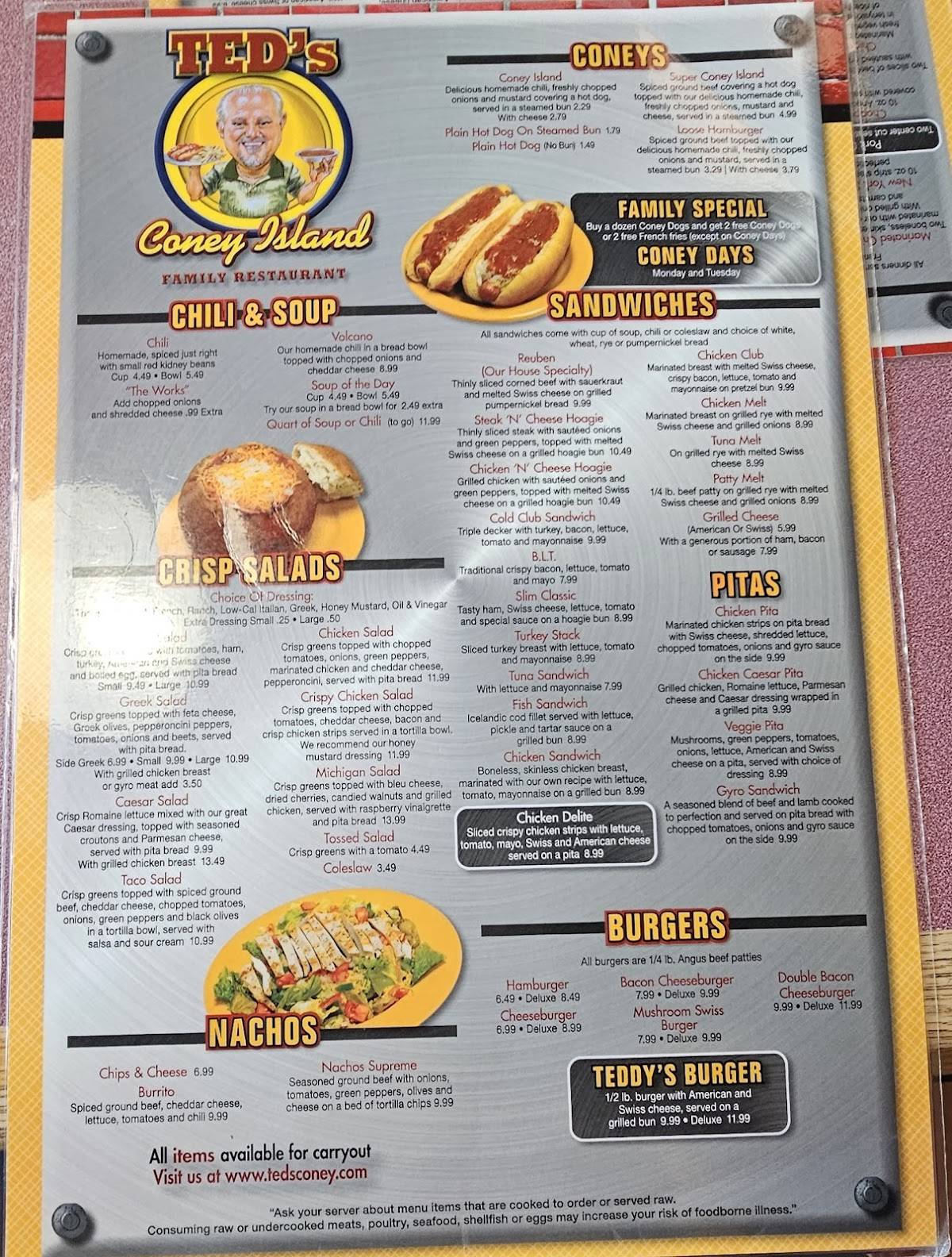 Menu at Ted s Coney Island restaurant Port Huron 618 24th St