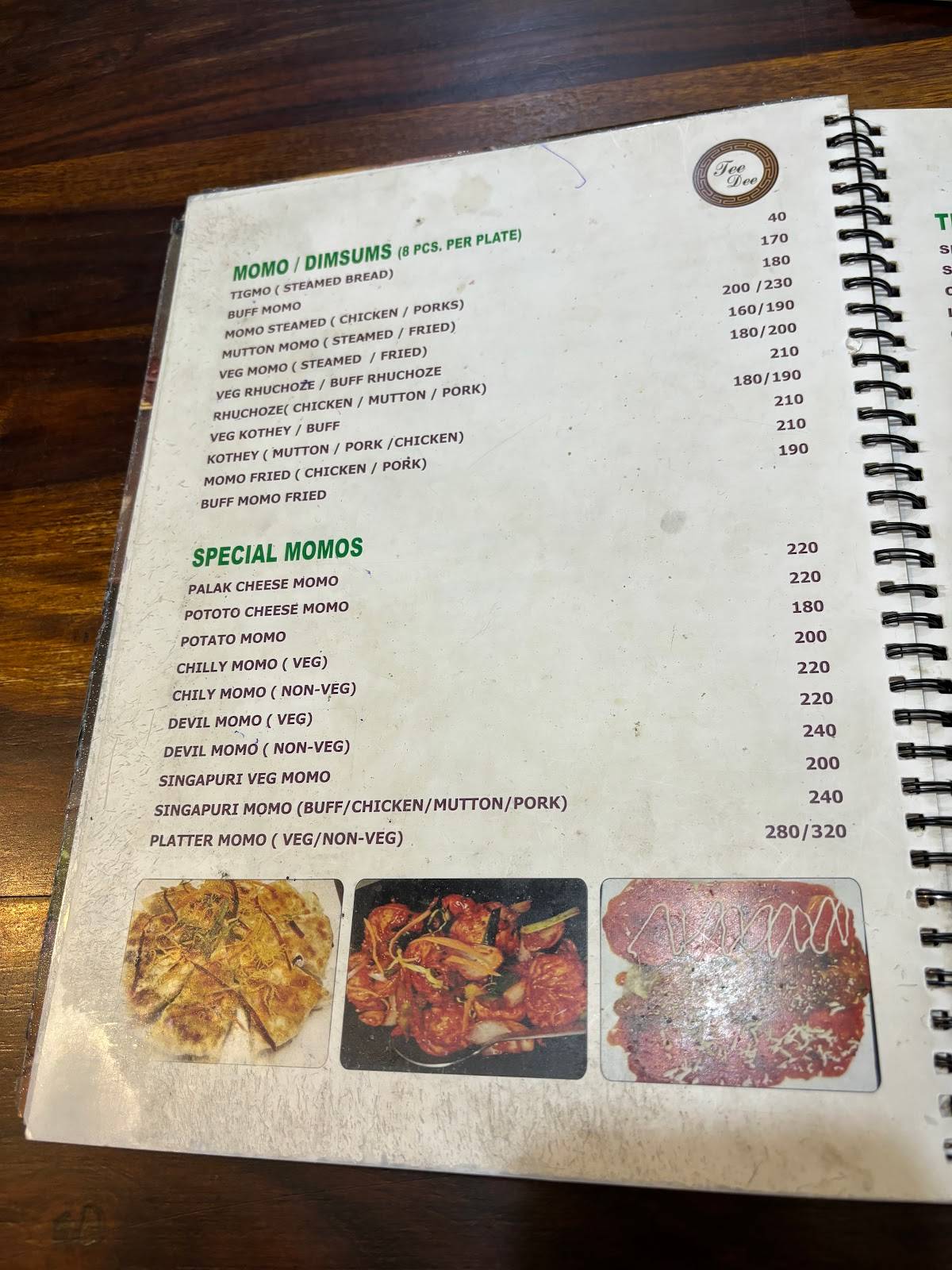 Tee Dee restaurant menu