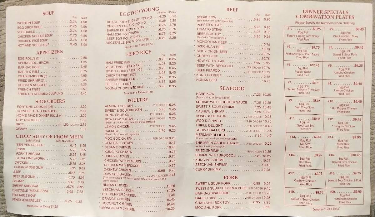 Menu at Ten Yen Restaurant, Livonia