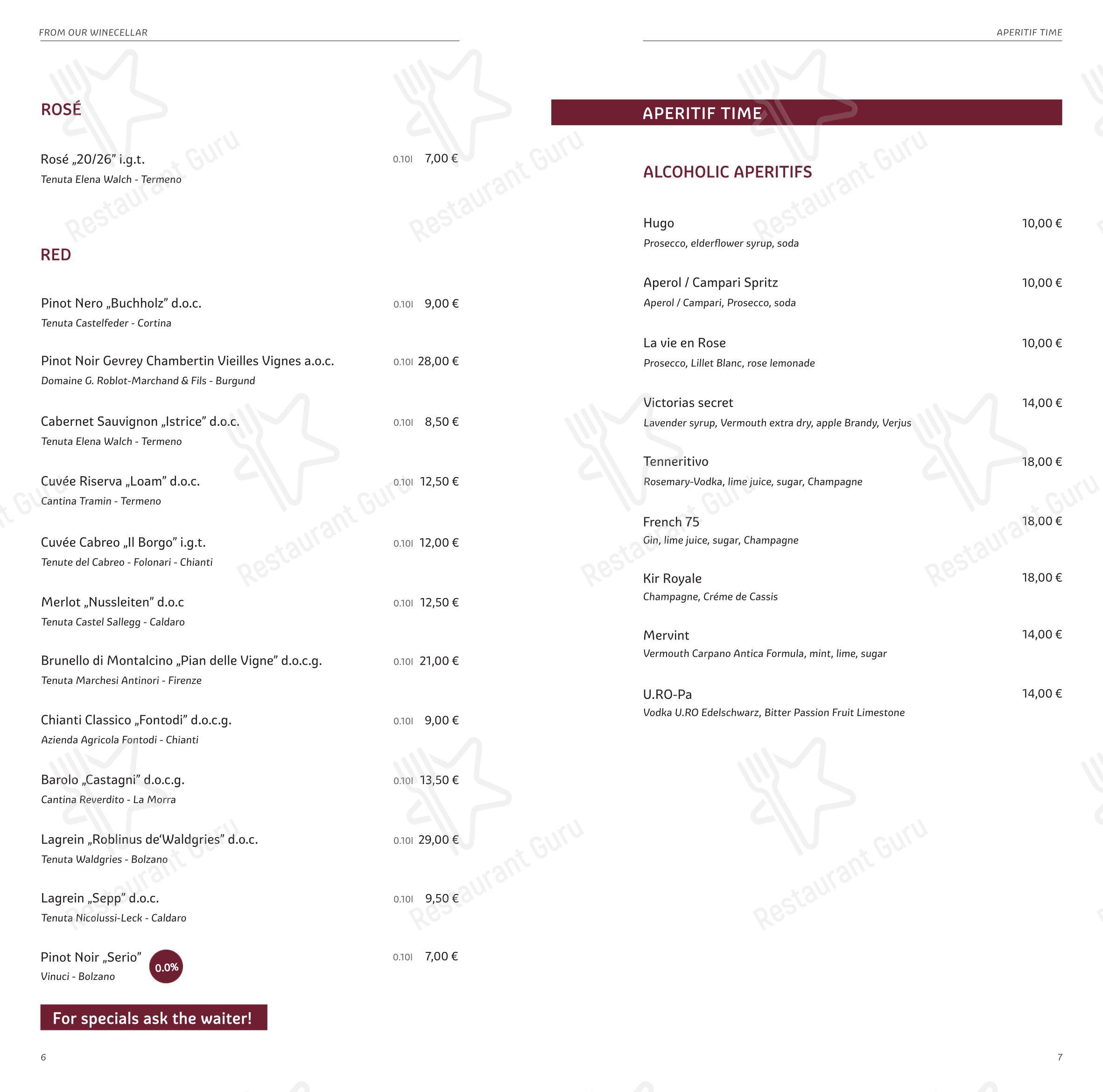 Menu bar per Tenne Lodges pizzeria