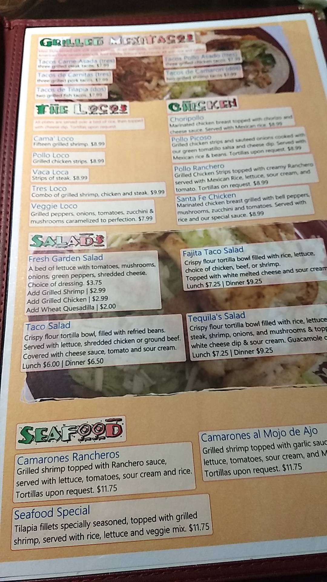 Menu at Tequila's Mexican Bar & Grill, Northwood