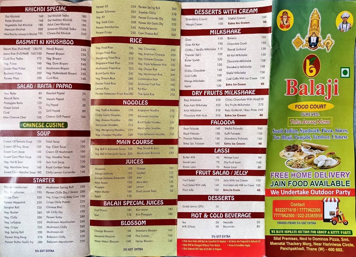 Balaji Food Court (Panchpakhadi ) menu