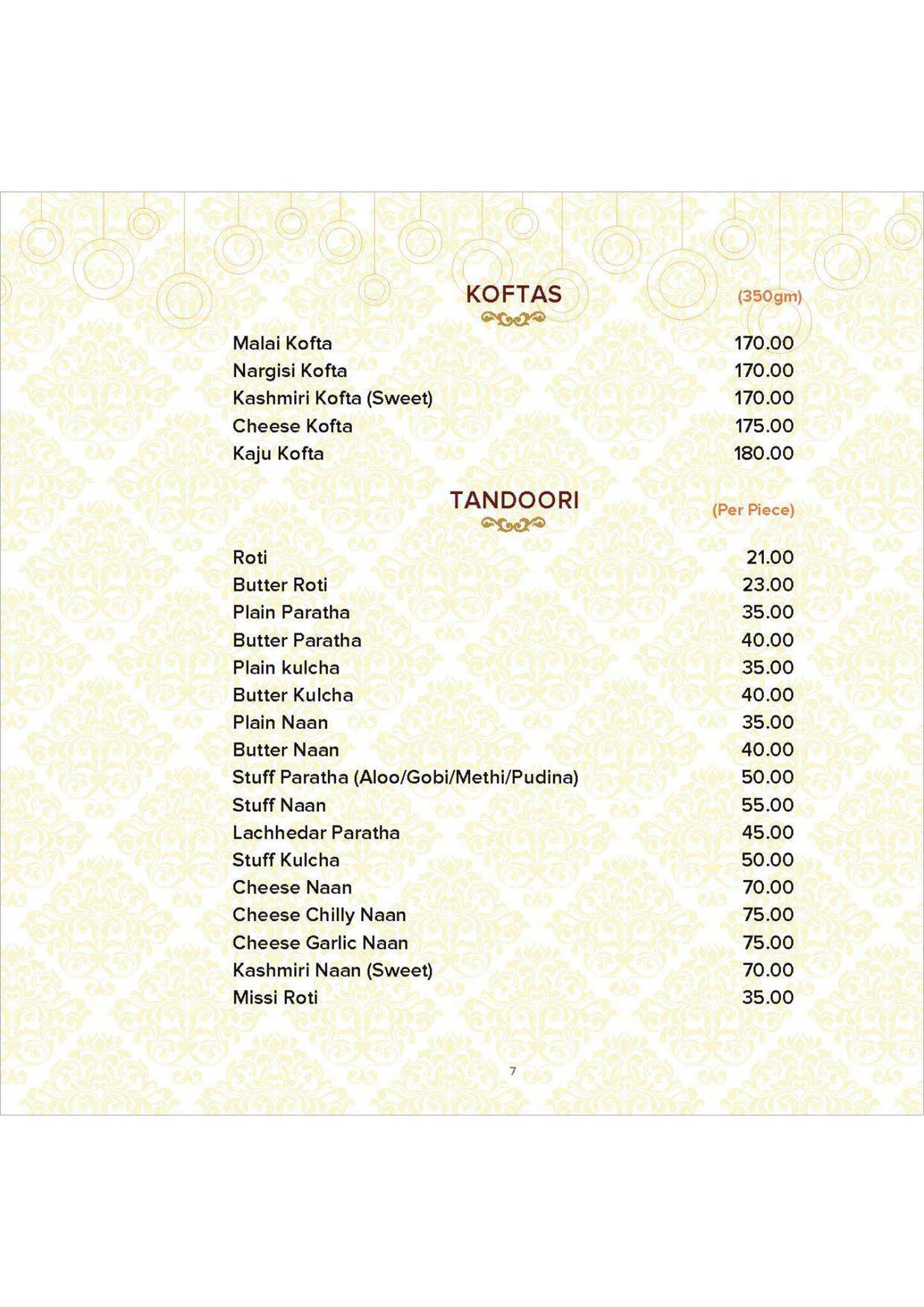 The Abhilasha Restaurant menu