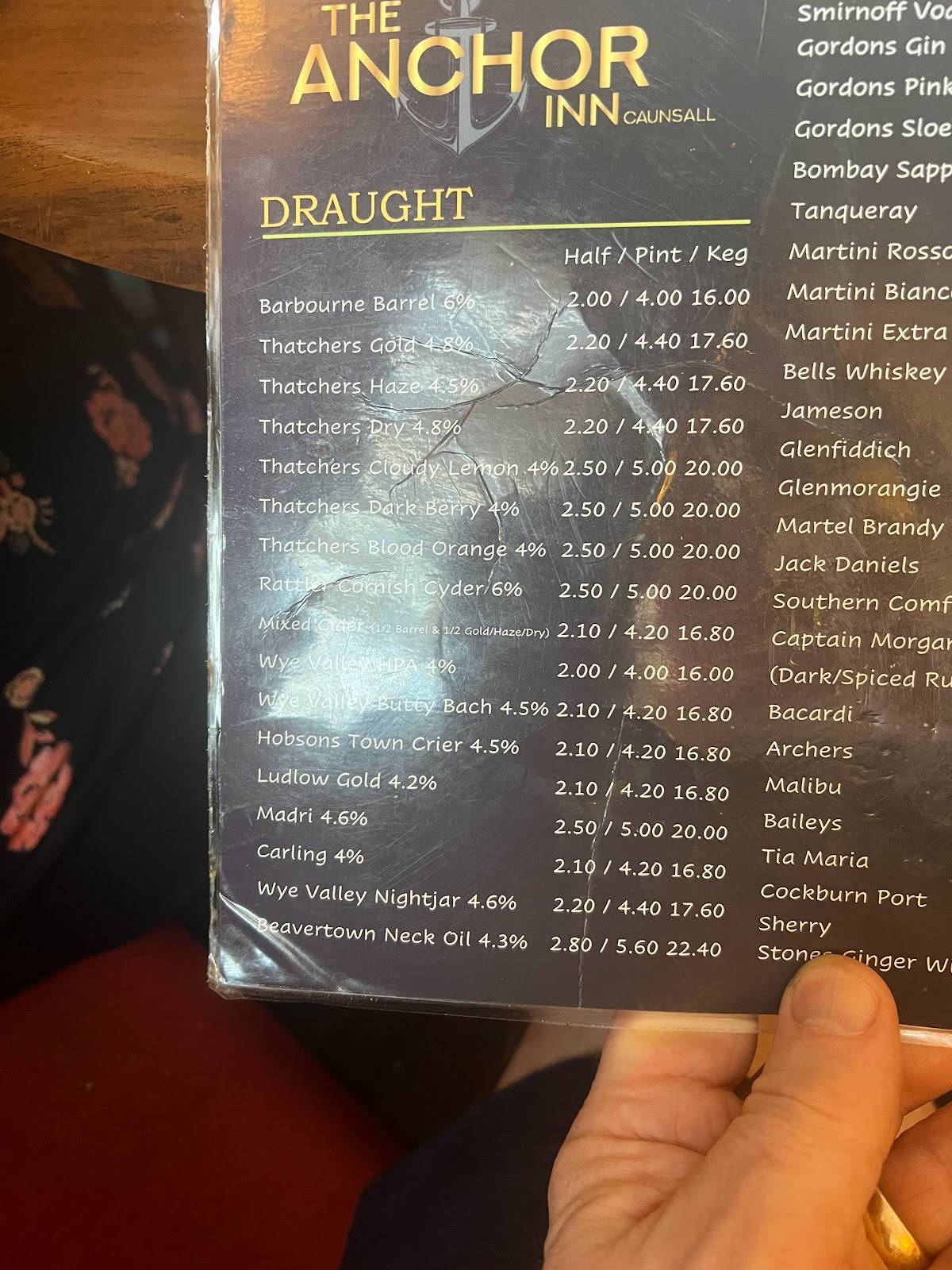 Menu at The Anchor Inn pub & bar, Kidderminster