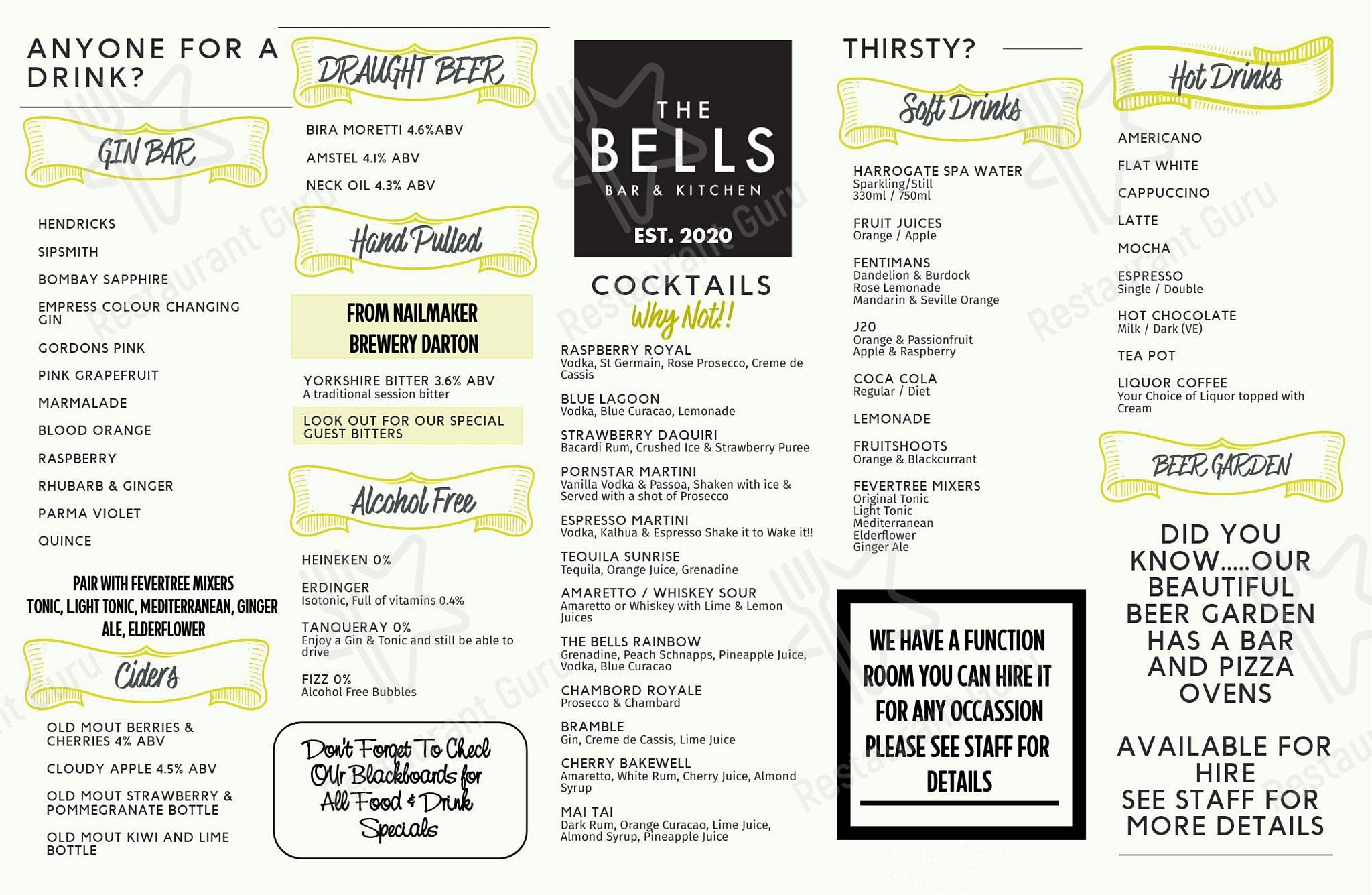 Menu at The Bells Bar & Kitchen, Barnsley