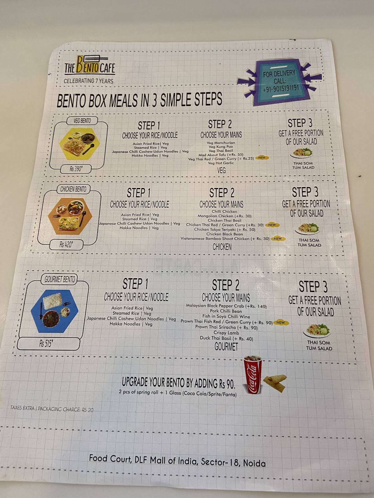 The Bento Cafe menu