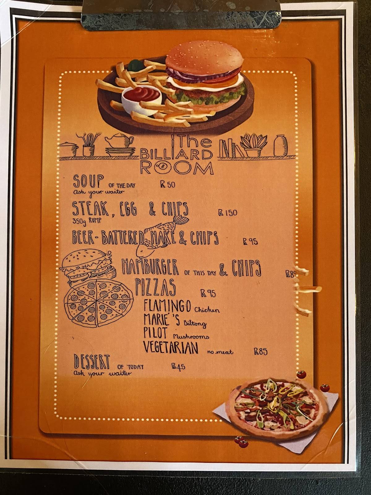 Menu at The Billiard Room pub & bar, Chrissiesmeer