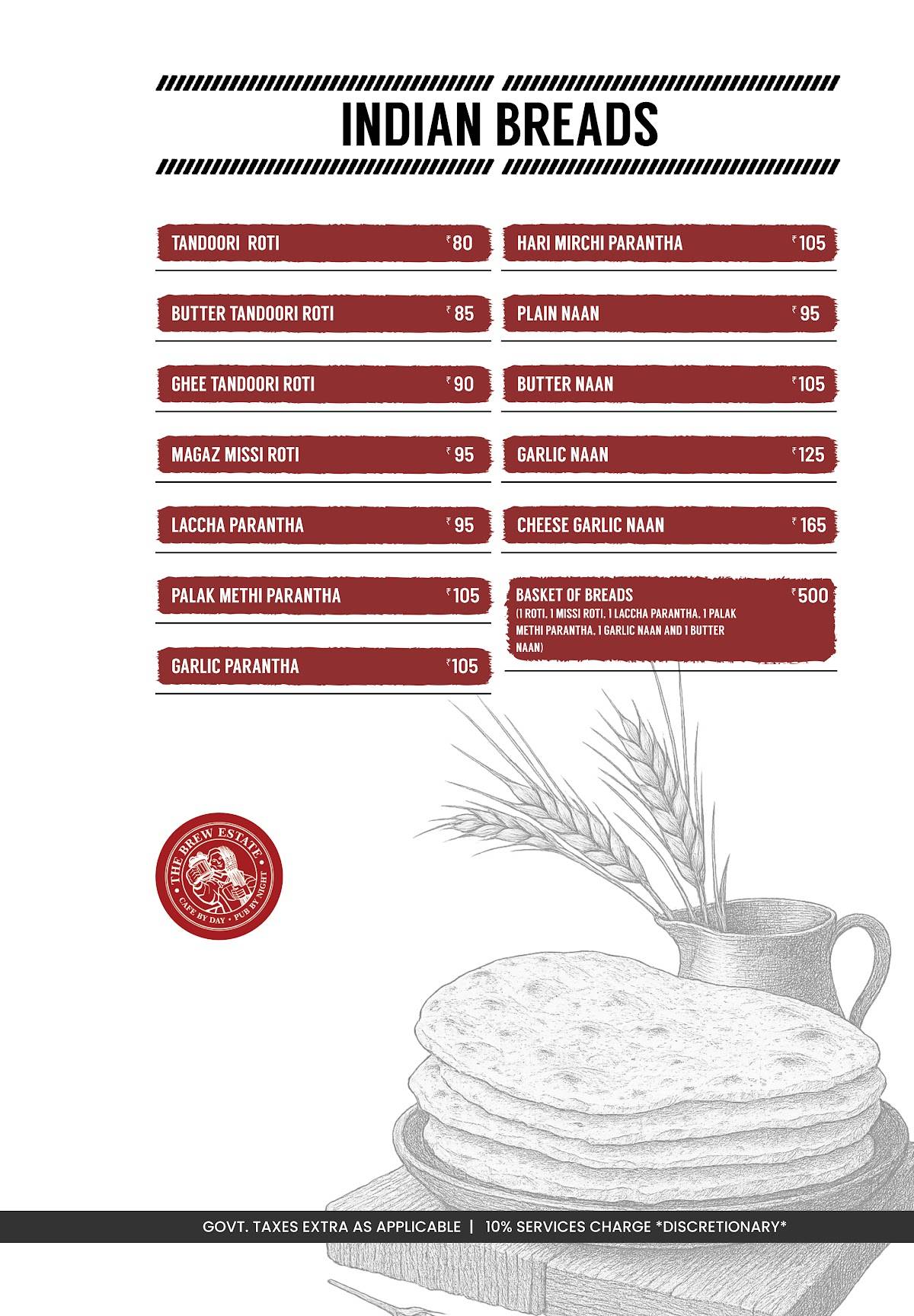 The Brew Estate menu