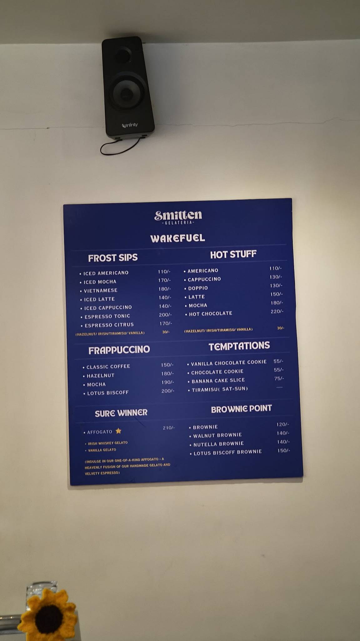 The CakeWala x Smitten Gelateria menu