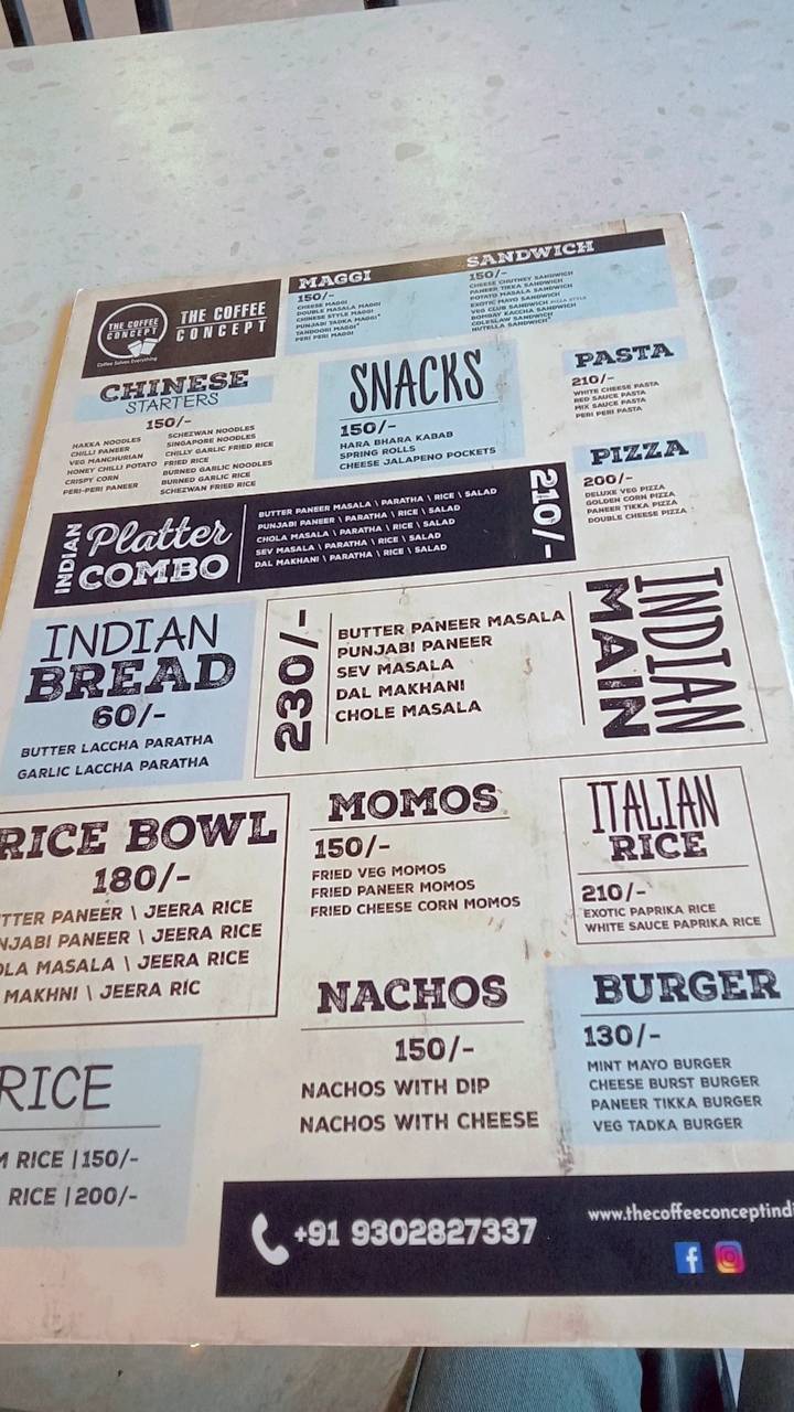 The Coffee Concept menu