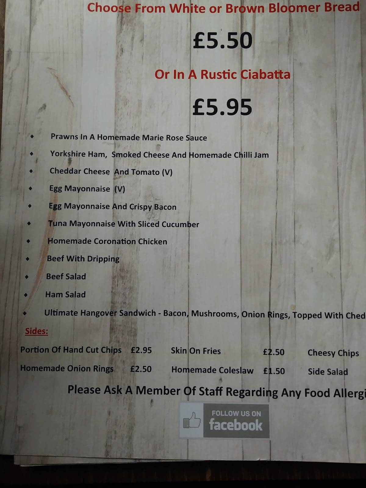 Menu at Duke of Cumberland pub & bar, Cottingham, Market Green