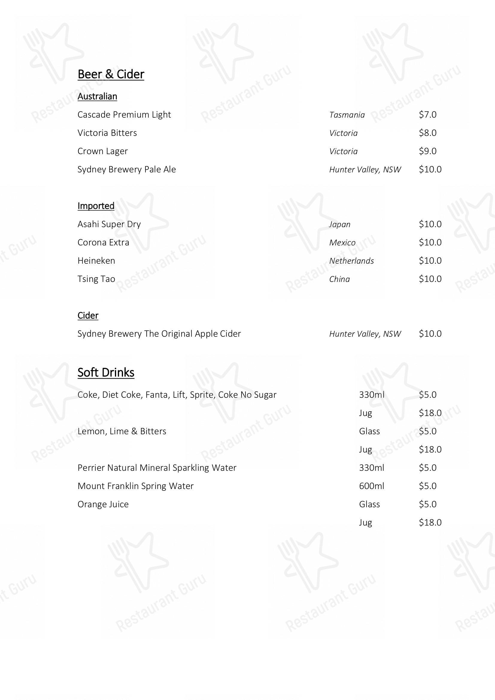 Menu at The Eight restaurant, Haymarket, Market City Shopping Centre