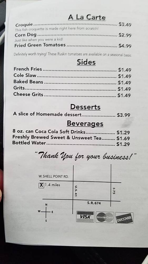 Menu at The Fish House restaurant, Ruskin, W Shell Point Rd