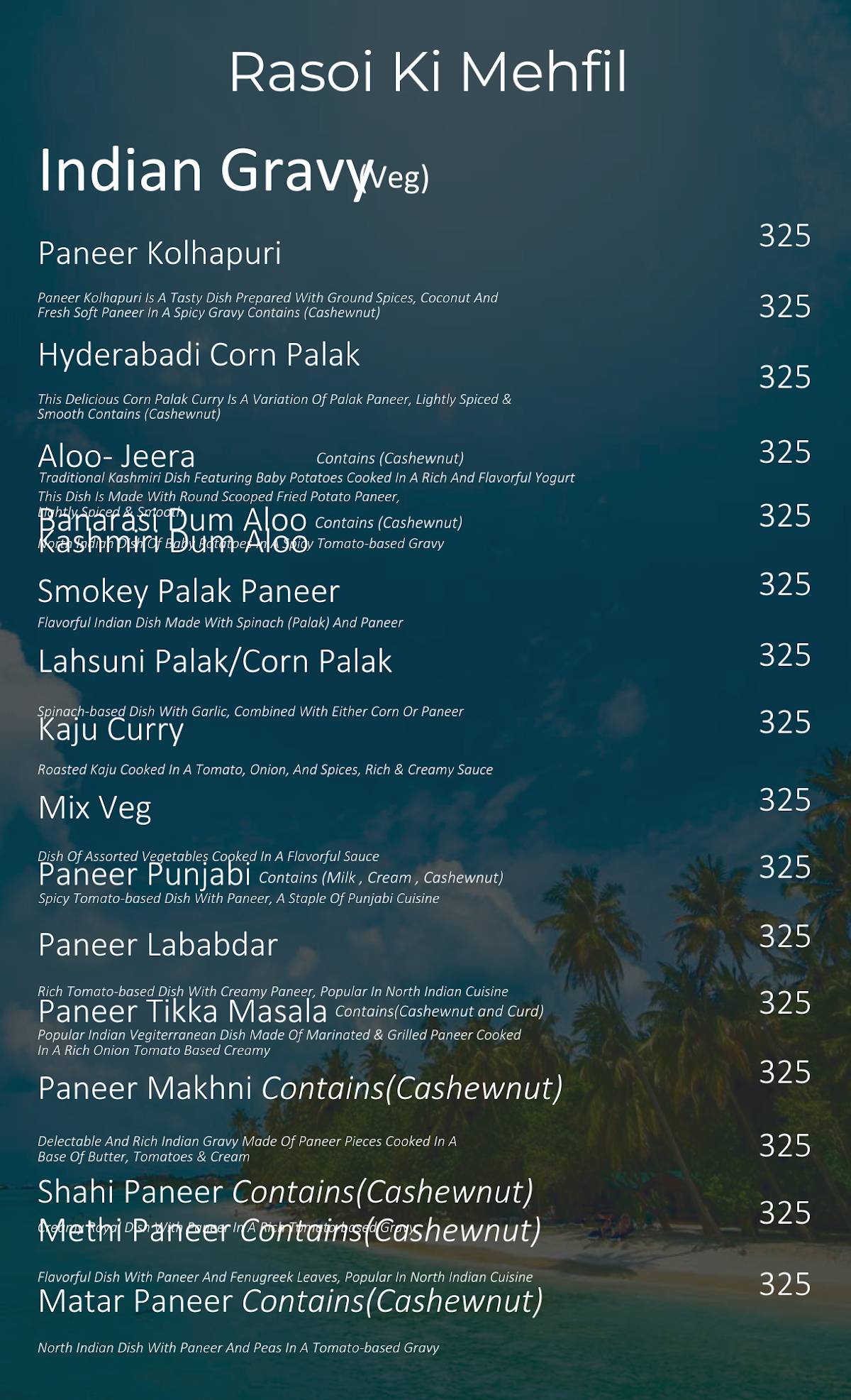 The Food Island menu