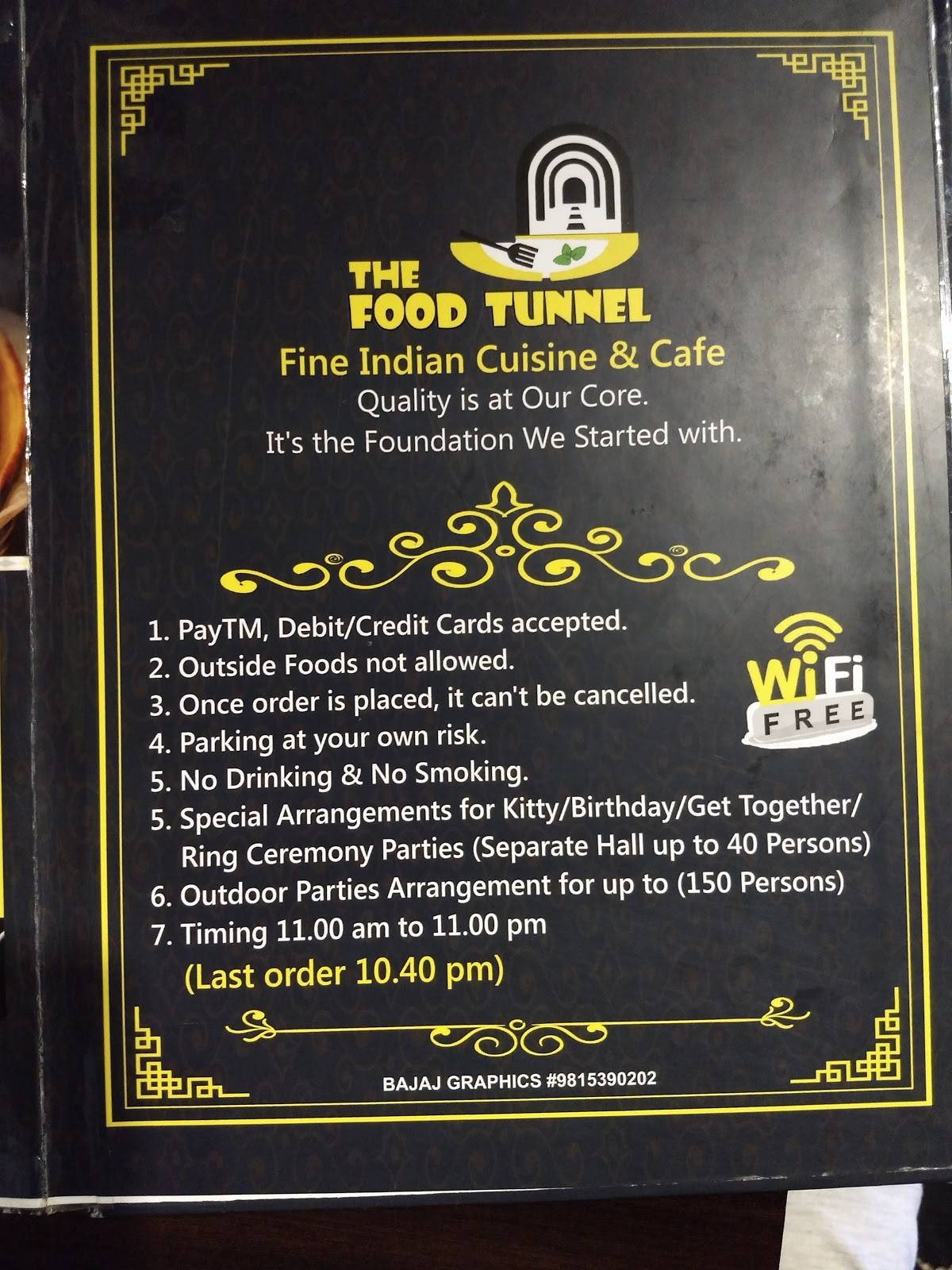 The Food Tunnel menu