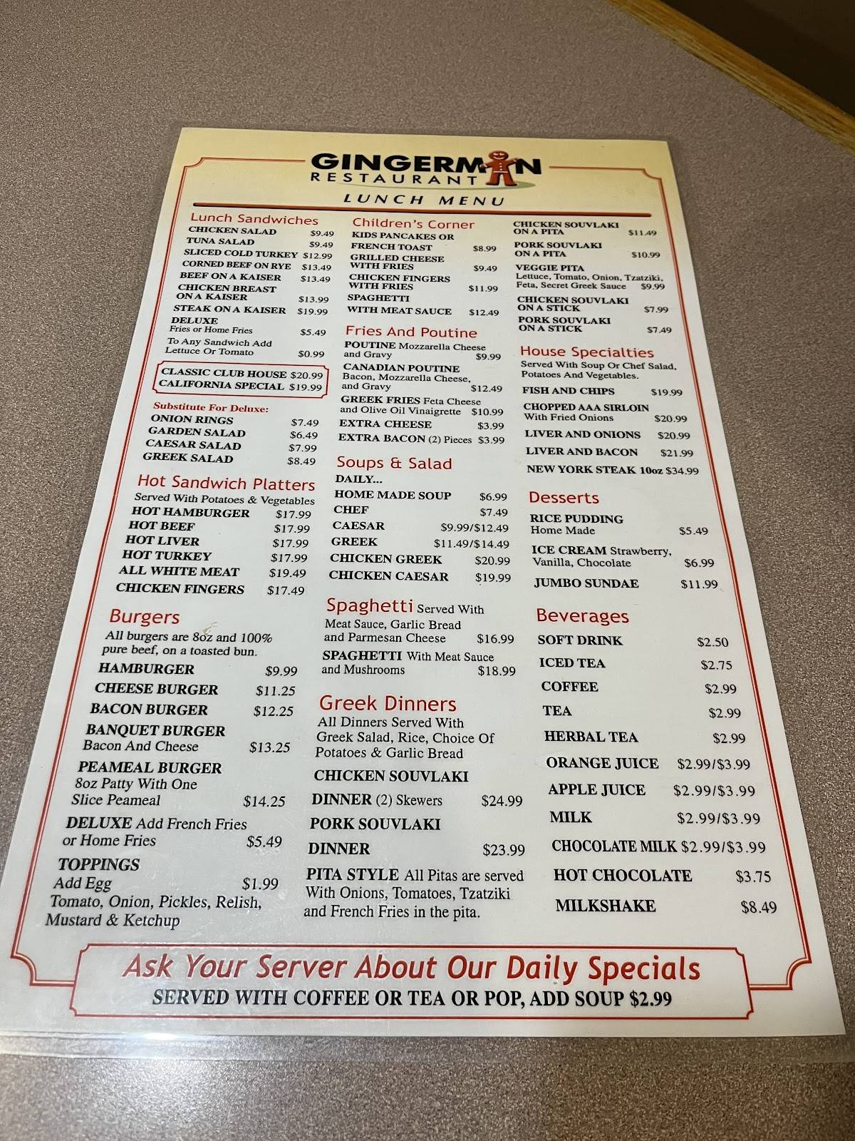 Menu de The Gingerman Restaurant