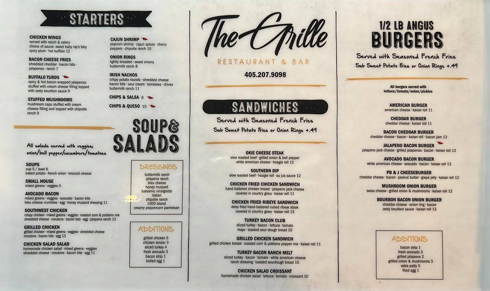 Menu at The Grille pub & bar, Pauls Valley