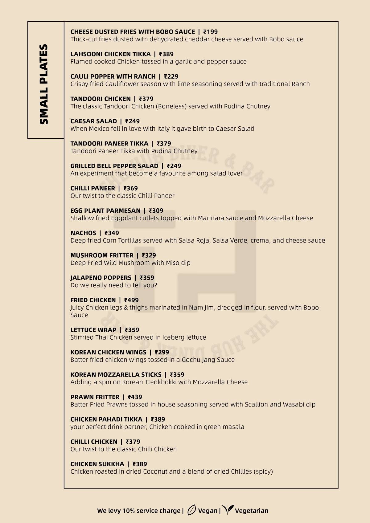 The Hub - Diner and Bar menu