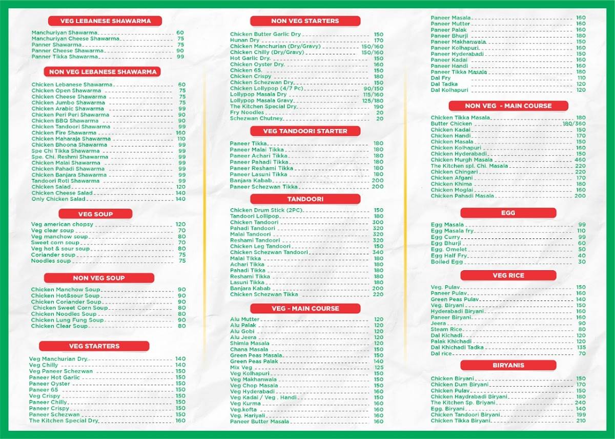 The Kitchen menu