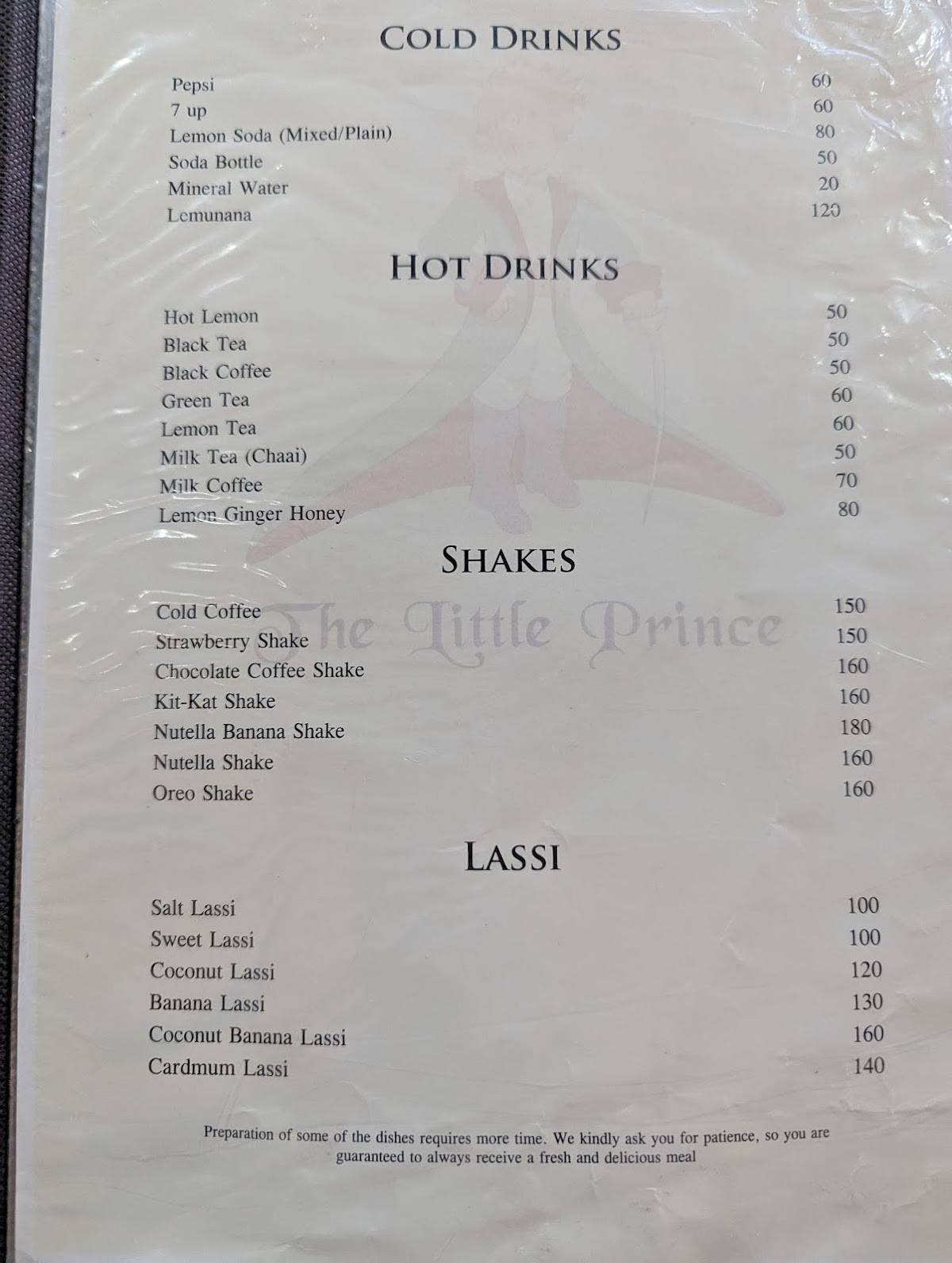 The Little Prince Restaurant menu